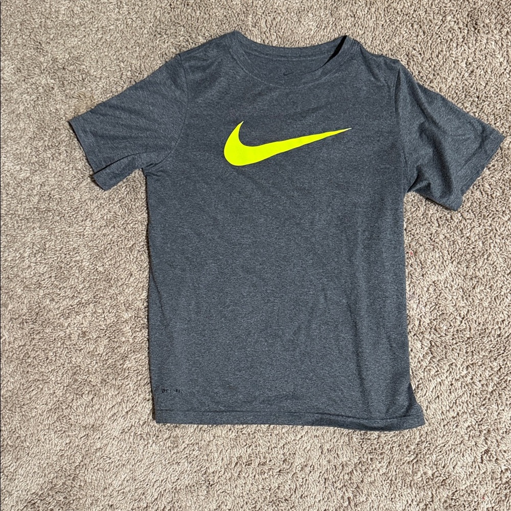 Nike Kids Charcoal Tee with Neon Yellow Swoosh